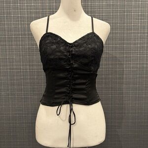 PacSun Black Lace-Up Satin & Lace Bustier Cami Top
